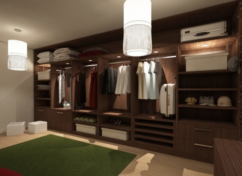 Классическая гардеробная комната из массива с подсветкой Томск