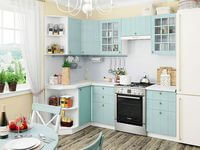 Небольшая угловая кухня в голубом и белом цвете Томск